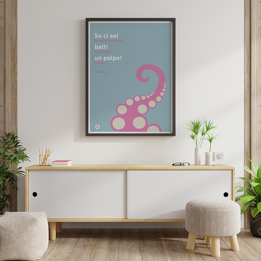 Mock up poster frame on cabinet in interior.3d rendering